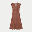 Robe longue &eacute;vas&eacute;e col v manches courtes rouge fonc&eacute; femme
