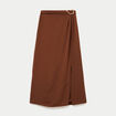 Jupe longue pliss&eacute;e avec bijou marron femme