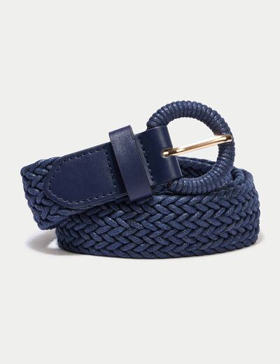 Ceinture tress&eacute;e bleu marine femme