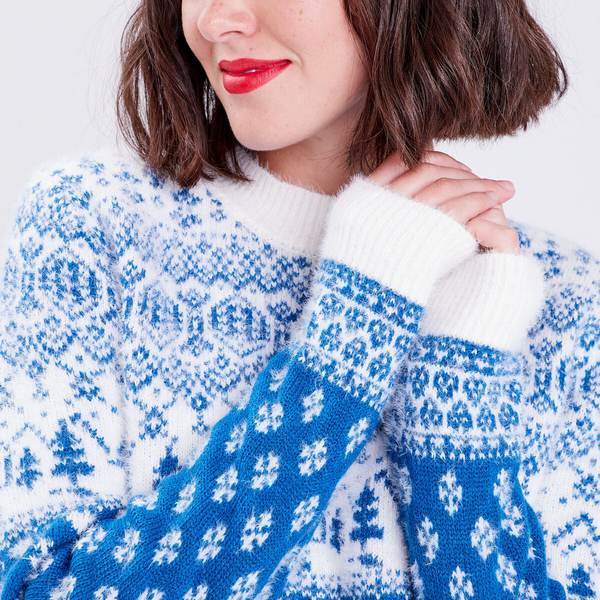 Pull avec col rond bleu femme