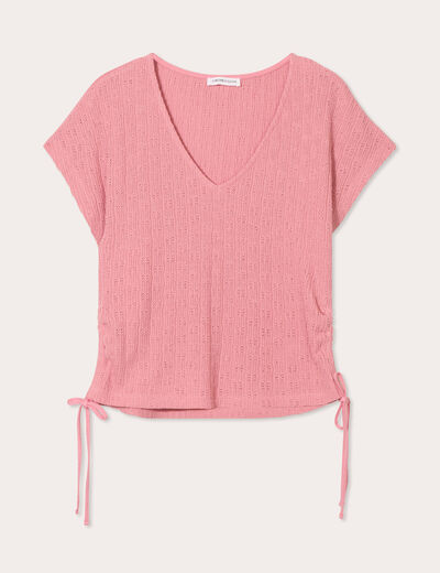 T-shirt ajouré détails cordons vieux rose femme