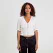 Blouse manches courtes smockée blanc femme