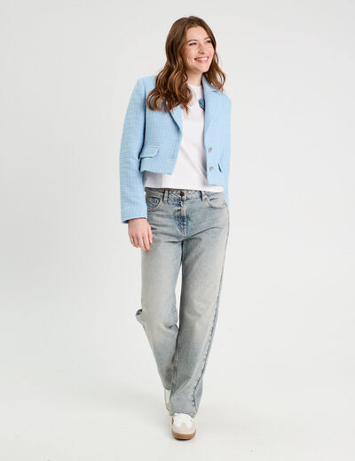 Jeans droit 5 poches denim bleach femme