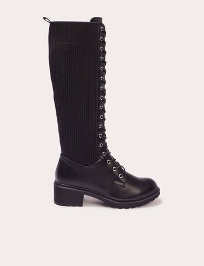 Bottes crantées avec lacets noir femme