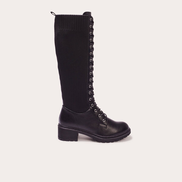 Bottes crantées avec lacets noir femme