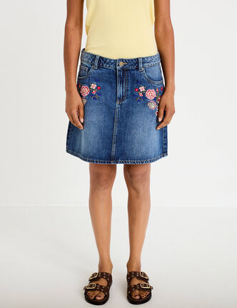 Jupe droite courte en jean denim stone femme