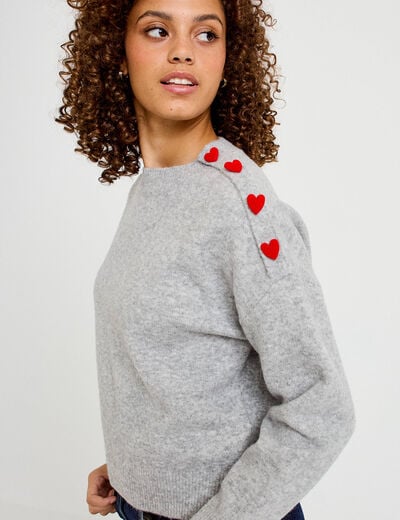 Pull ample col rond manches longues gris clair femme