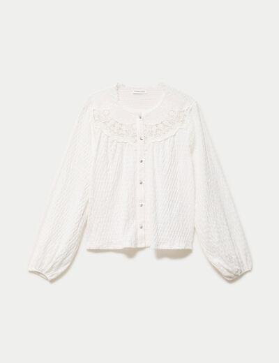 Blouse col rond manches longues ecru femme
