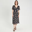 Robe midi évasée col en V noir femme