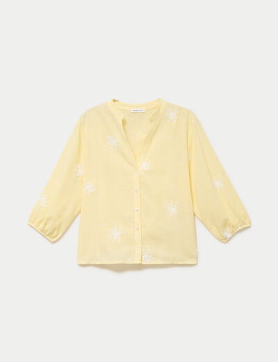 Blouse col tunisien jaune femme