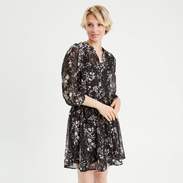 robe evasee manches 34 noir femme Robe évasée manches 3/4 noir femme