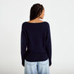Pull oversize col bateau manches longues bleu marine femme