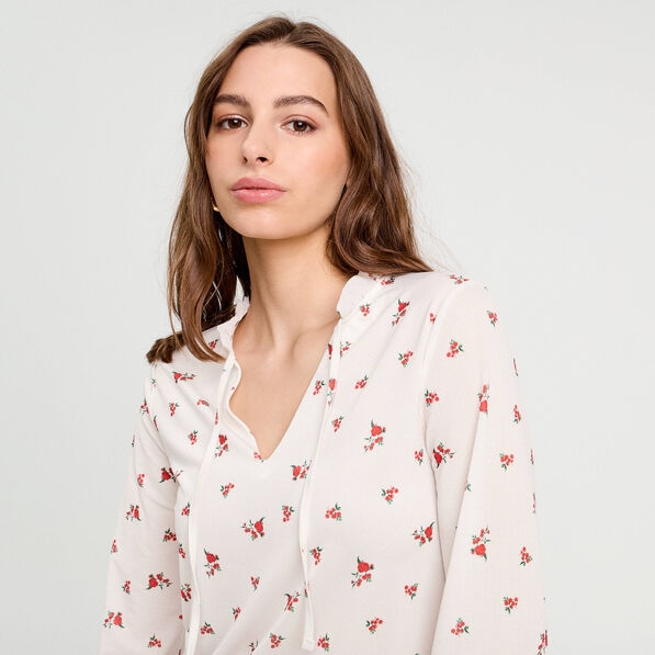 Blouse manches volants ecru femme