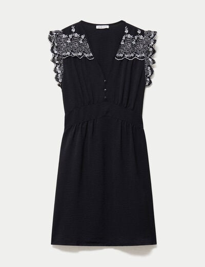 Robe courte &eacute;vas&eacute;e col v manches courtes noir femme