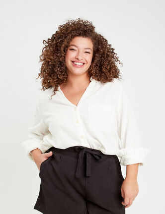 Chemise manches longues contenant du lin ecru femme