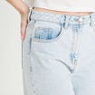 Jeans droit &agrave; revers denim bleach femme