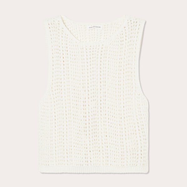 debardeur crochet dos lace ecru femme Débardeur crochet dos lacé ecru femme