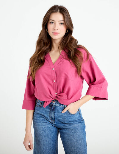 Blouse col V manches 3/4 vieux rose femme