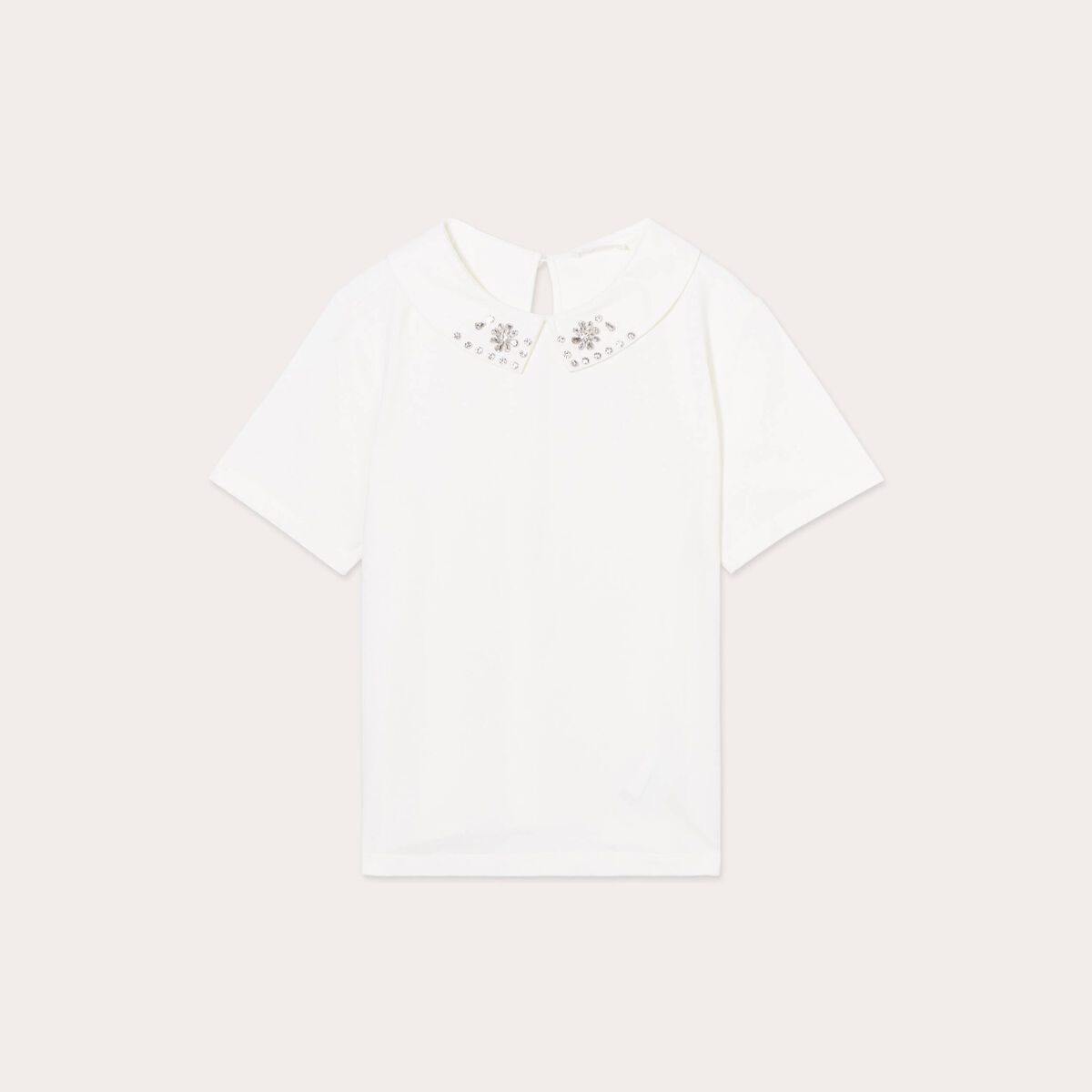 T-shirt manches courtes bijoux ecru femme