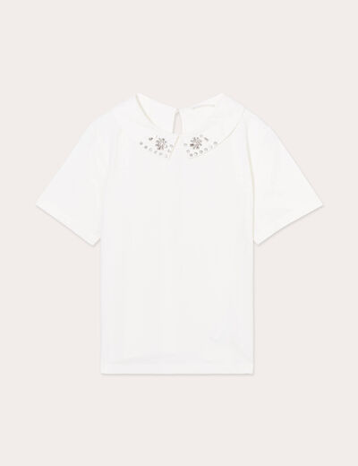 T-shirt manches courtes bijoux ecru femme