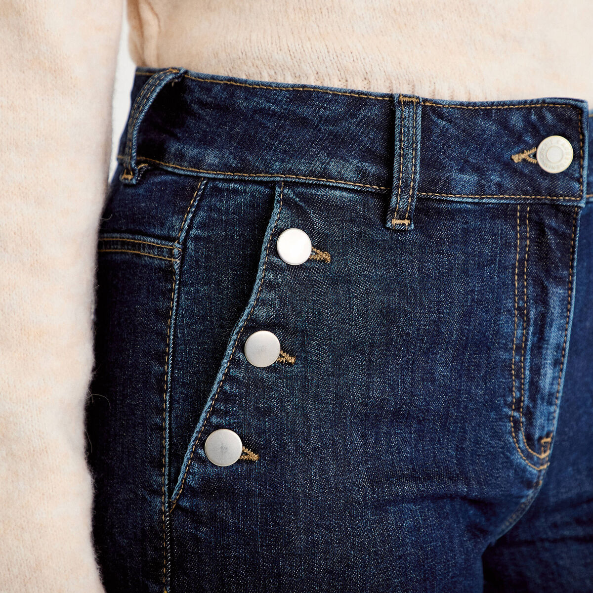 Jean wide leg cropped taille haute denim blue black femme