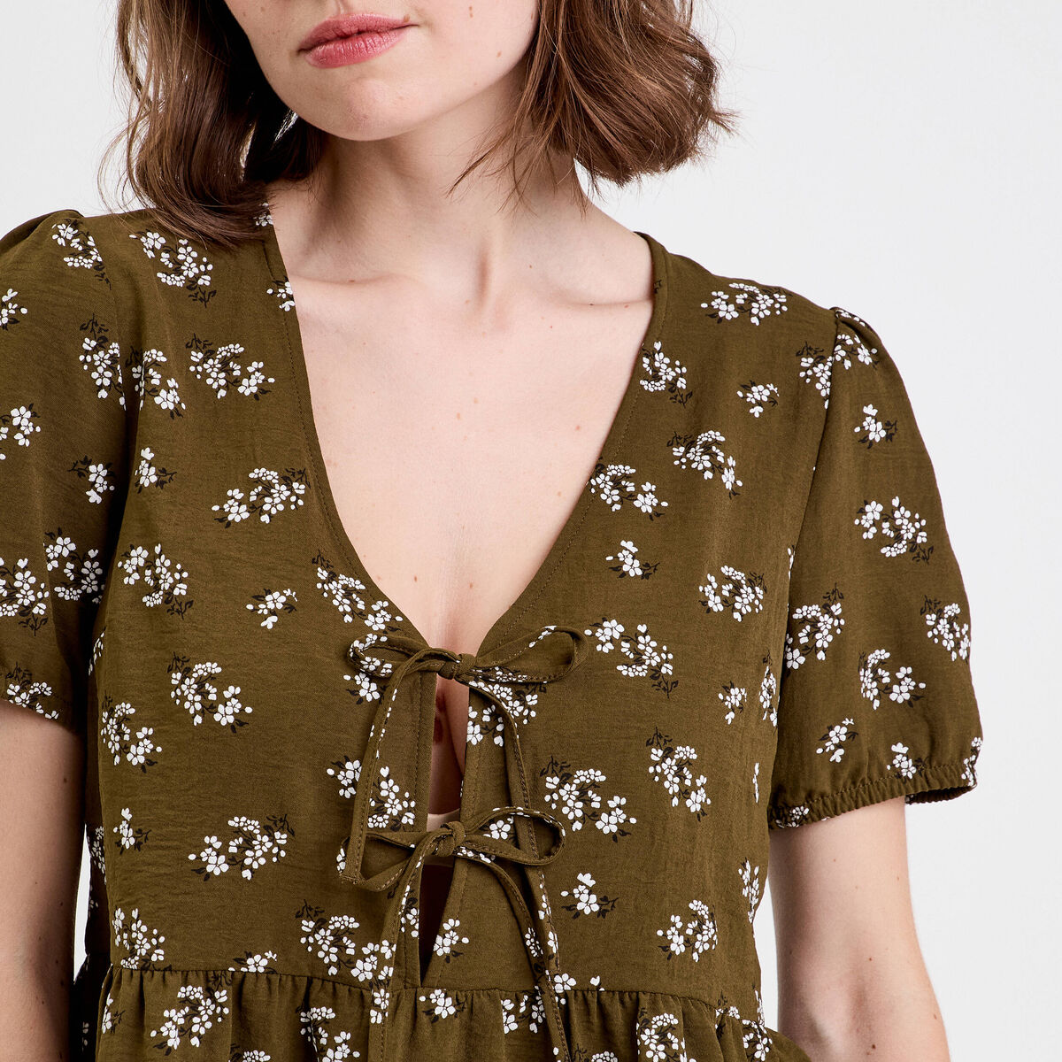 Blouse noeuds devant vert kaki femme