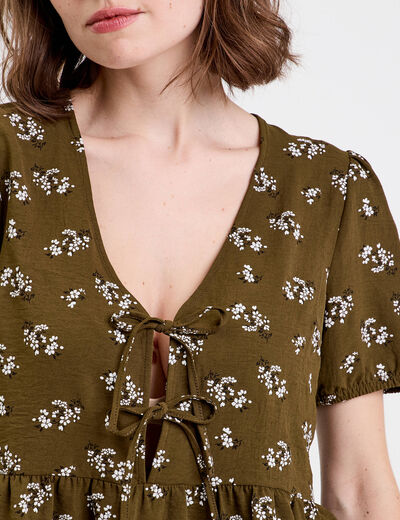 Blouse noeuds devant vert kaki femme