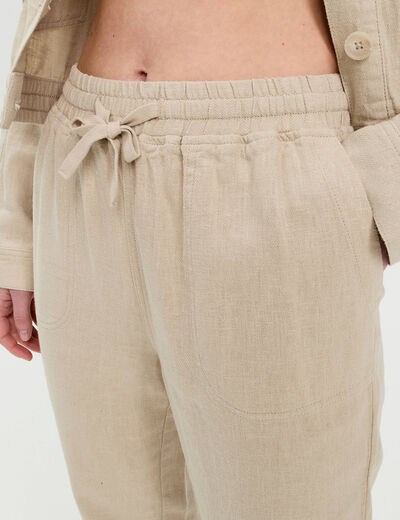 Pantalon carotte contenant du lin beige femme