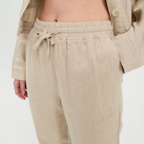 pantalon carotte contenant du lin beige femme Pantalon carotte contenant du lin beige femme