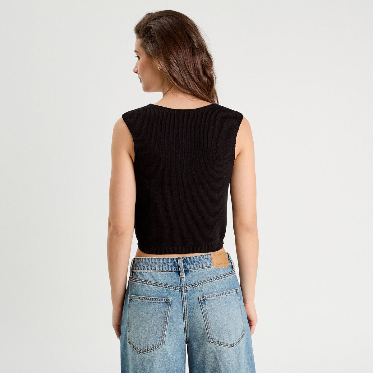 Gilet sans manches col en V noir femme