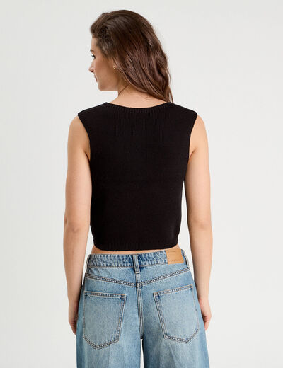 Gilet sans manches col en V noir femme