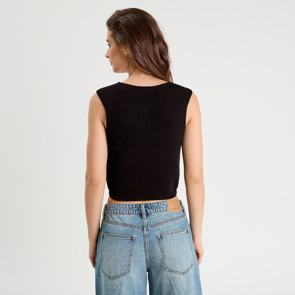 Gilet sans manches col en V noir femme