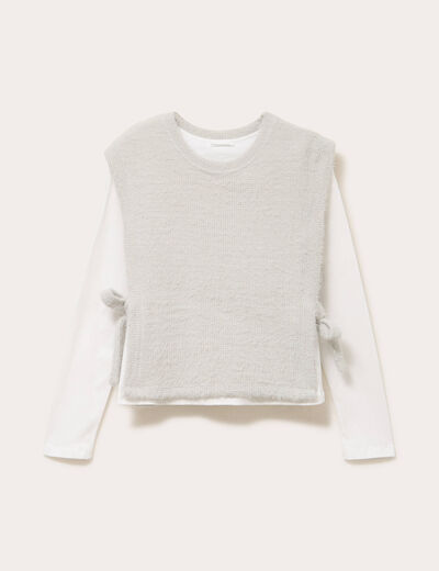 T-shirt pull sans manches 2-en-1 gris clair femme
