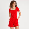 Combishort ceinturée rouge femme