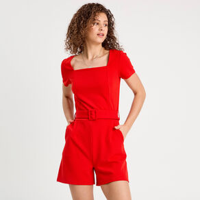 Combishort ceinturée rouge femme