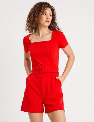 Combishort ceinturée rouge femme