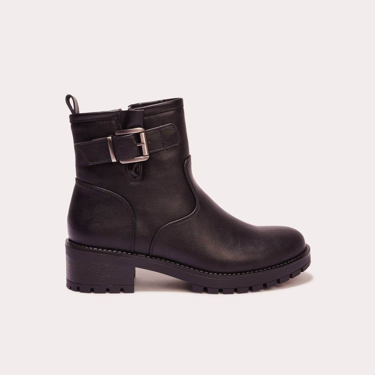Bottines &agrave; talons et boucles noir femme