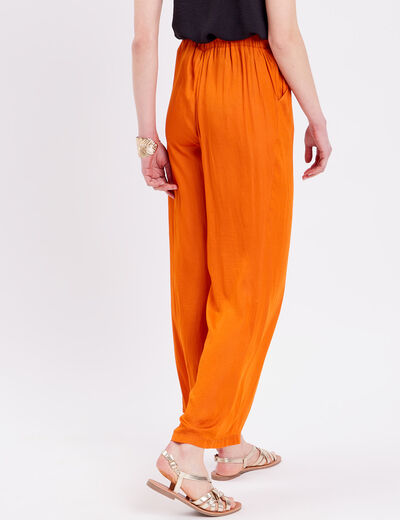 Pantalon city large satin orange femme