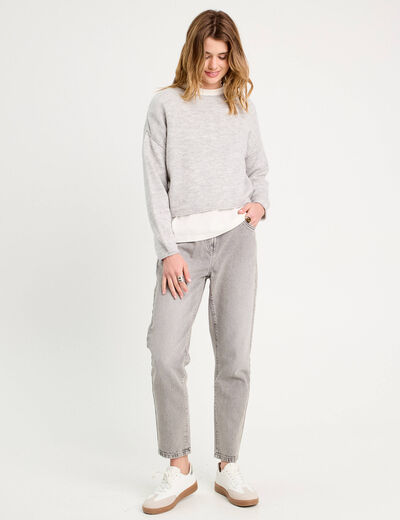 Jeans mom taille haute denim gris femme