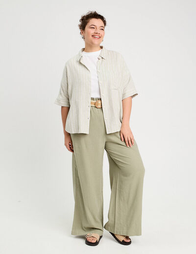 Chemise manches courtes contenant du lin vert femme