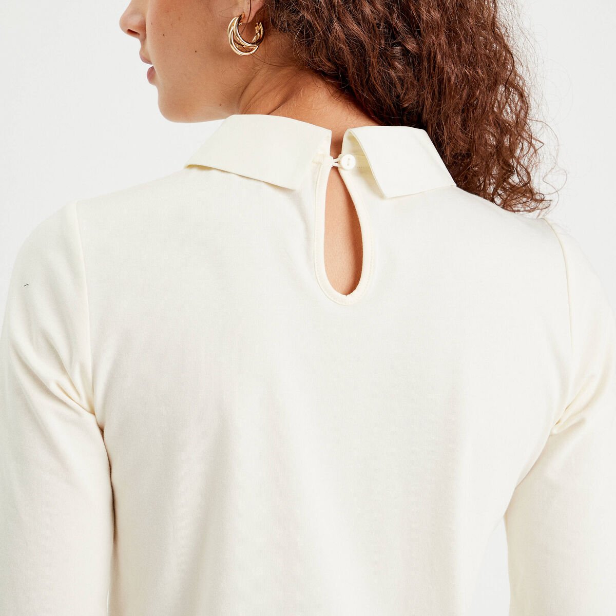 T-shirt col bijoux ecru femme