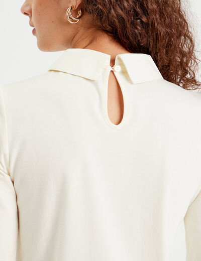 T-shirt col bijoux ecru femme