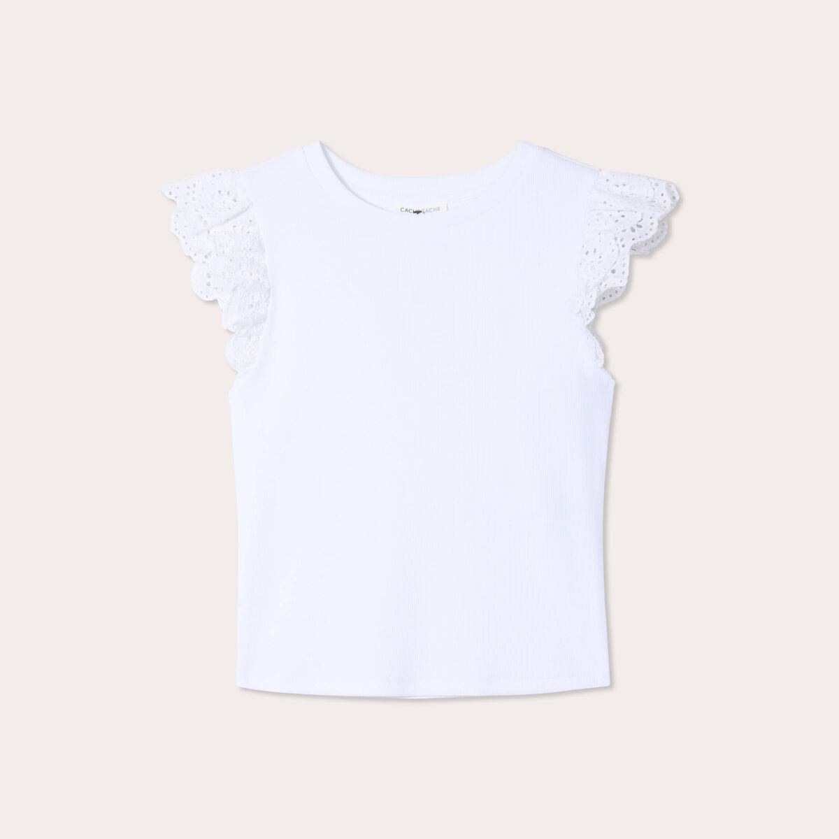 D&eacute;bardeur volants brod&eacute;s blanc femme