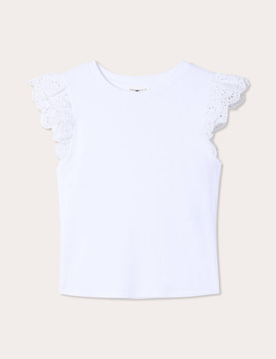 Débardeur volants brodés blanc femme
