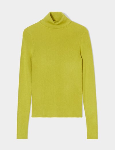 Pull côtelé col roulé vert olive femme