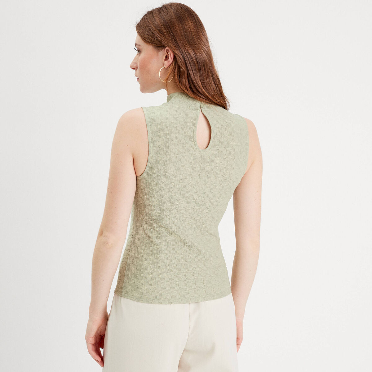 Débardeur col montant vert kaki femme