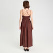 Robe longue évasée bretelles marron cognac femme