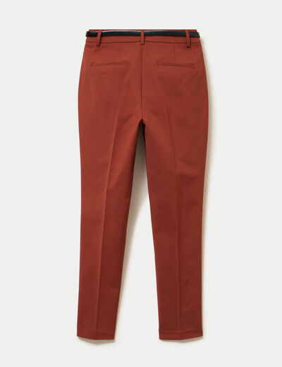 Pantalon cigarette ceintur&eacute; marron cognac femme