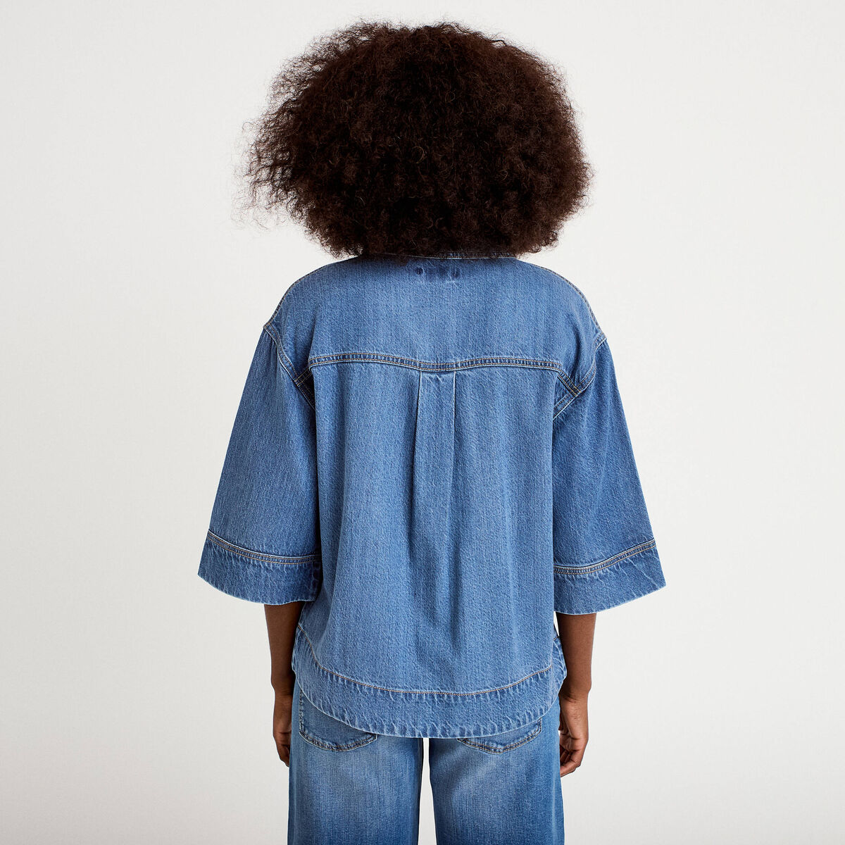 Vareuse jean col classique manches 3/4 denim double stone femme