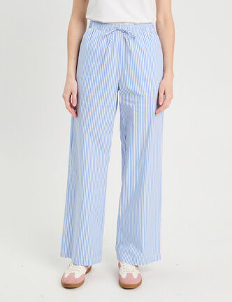 Pantalon large élastiqué bleu foncé femme
